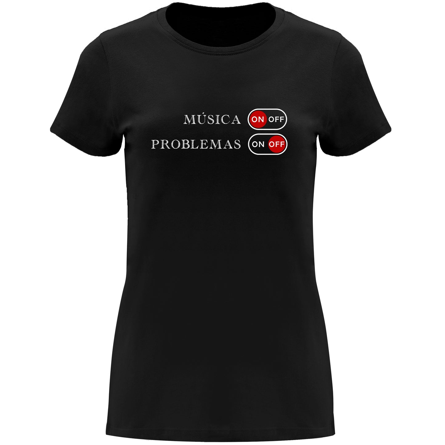Camiseta "Música on, problemas off" chica