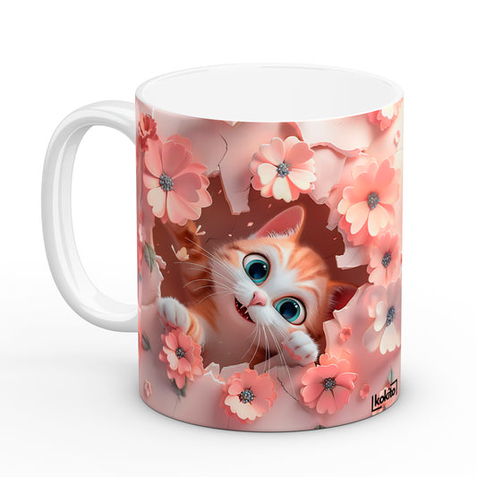 Taza gato flores rosas