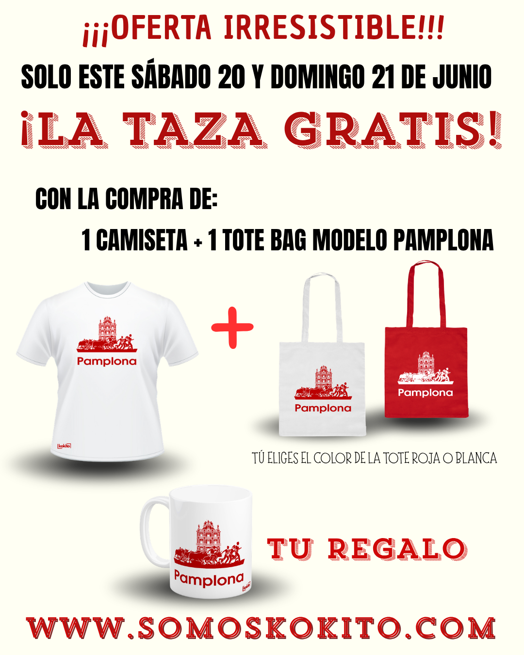 Pack Camiseta+Tote bag Pamplona taza gratis.