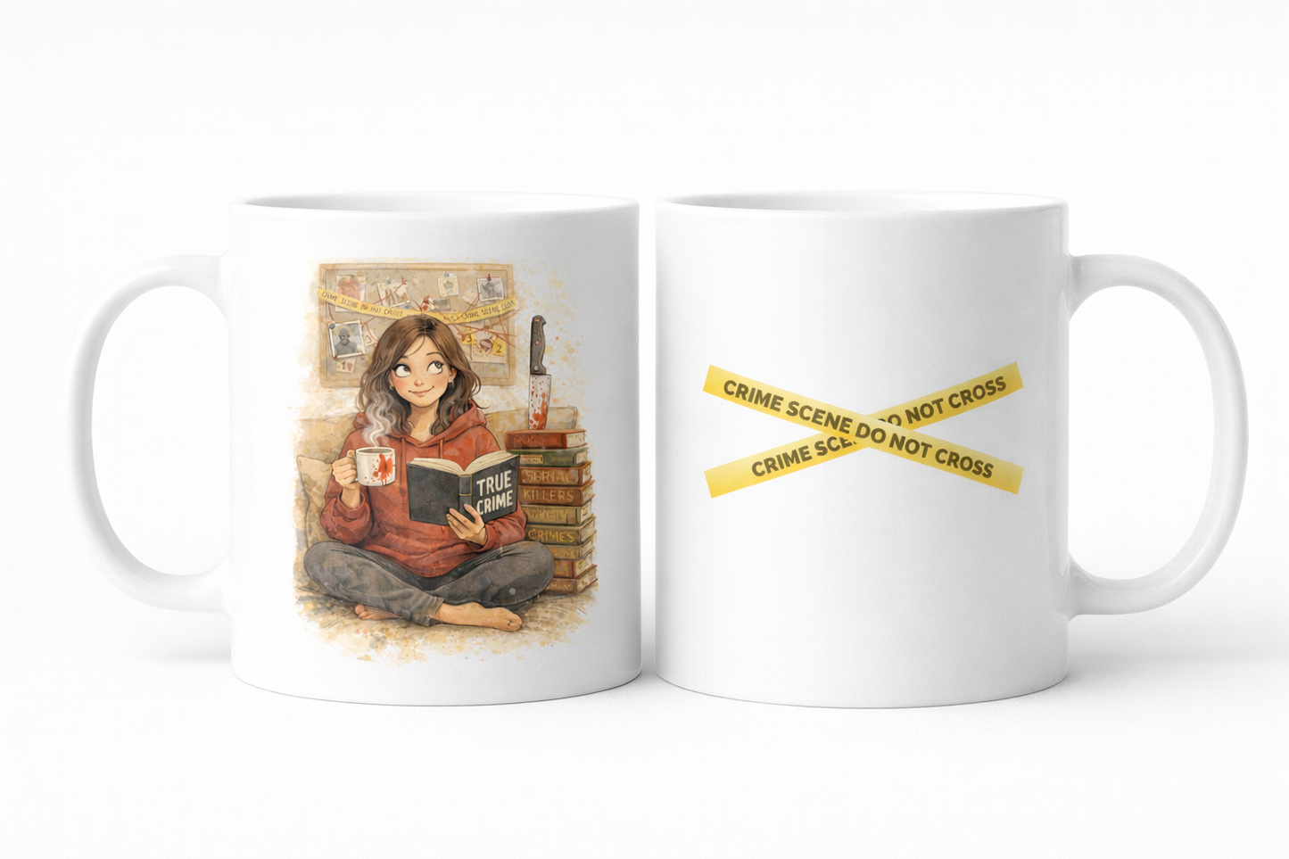 Taza lectura True Crime sencilla blanca