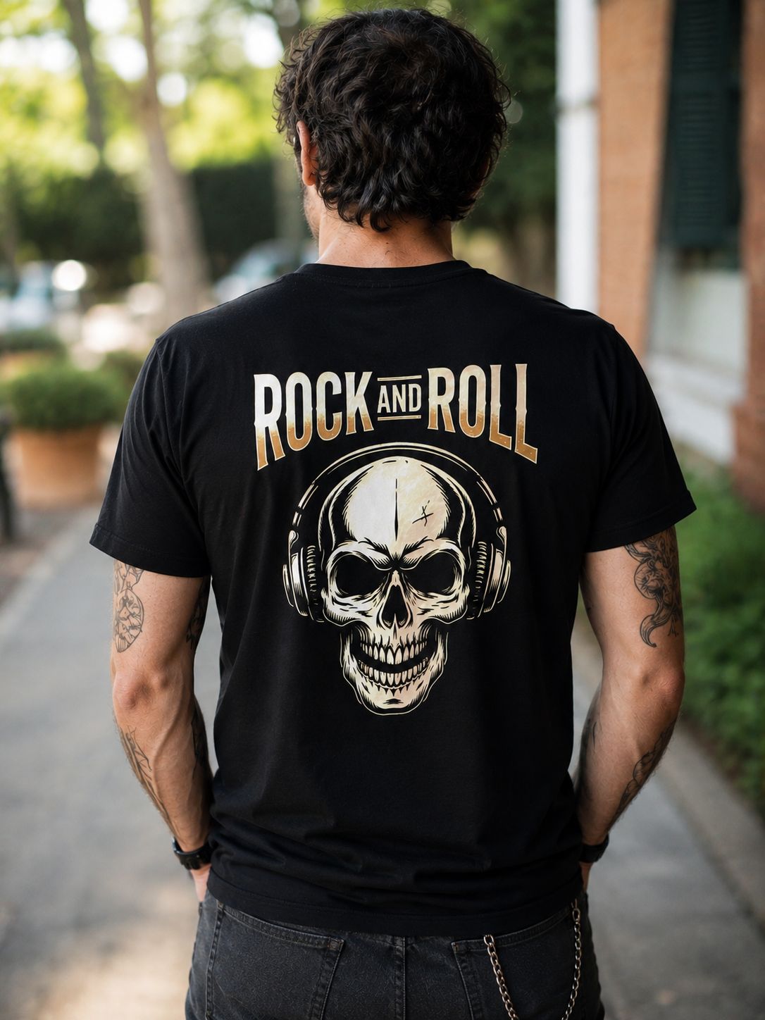 Camiseta negra premium calavera trasera